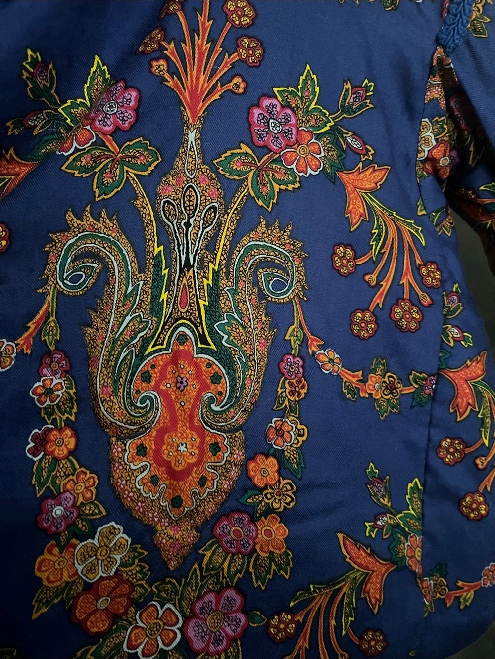 Blue Floral Embroidered Suzani Jacket - handmade/custom Asian jewel tone crop